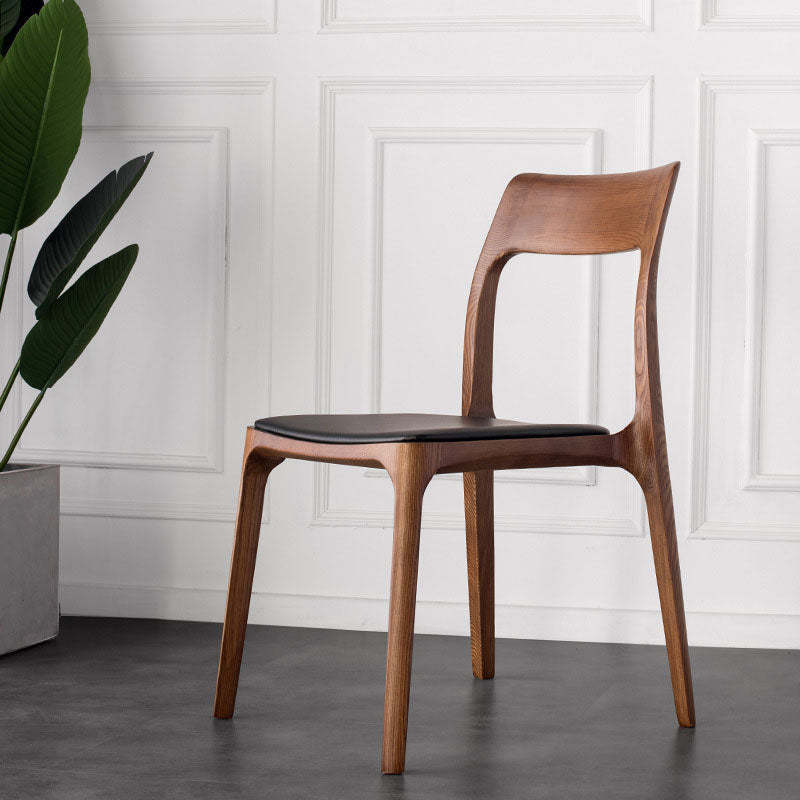 Chinese Wood Leather Four-Leg Dining Chair