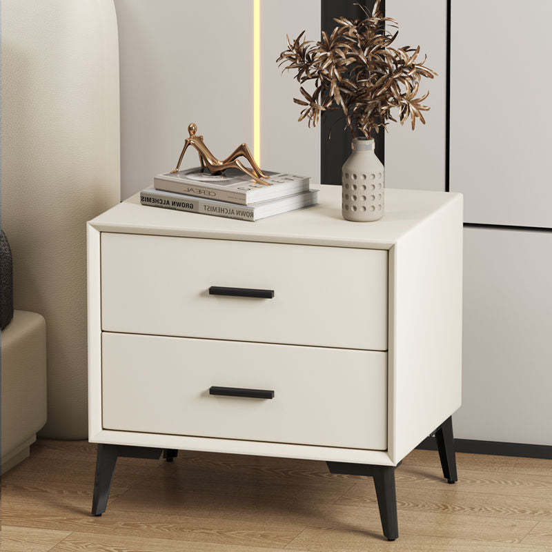 Luxury microfiber veneer beige nightstands in leather — Faux Leather / Engineered Wood