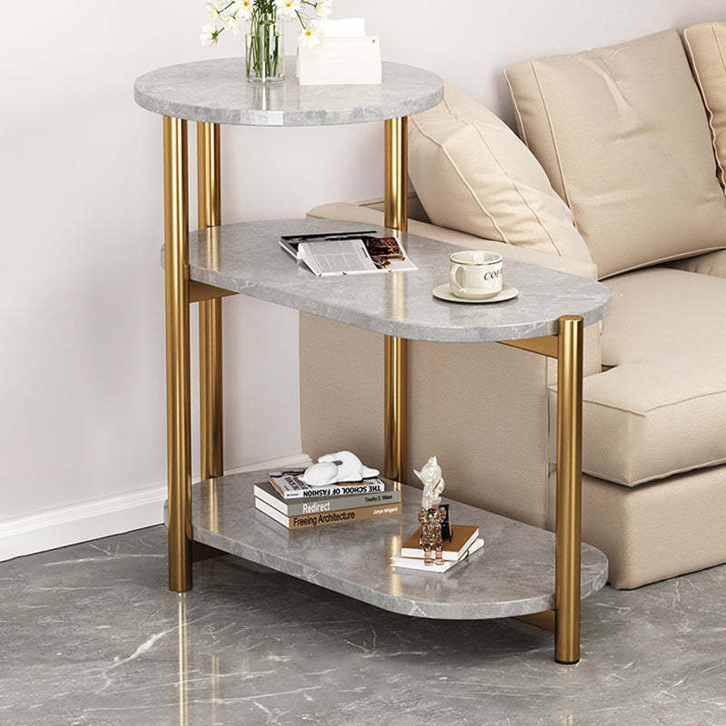 Nordic Long Oval Iron 3-Tier Side Table — Gray Tabletop + Gold Frame