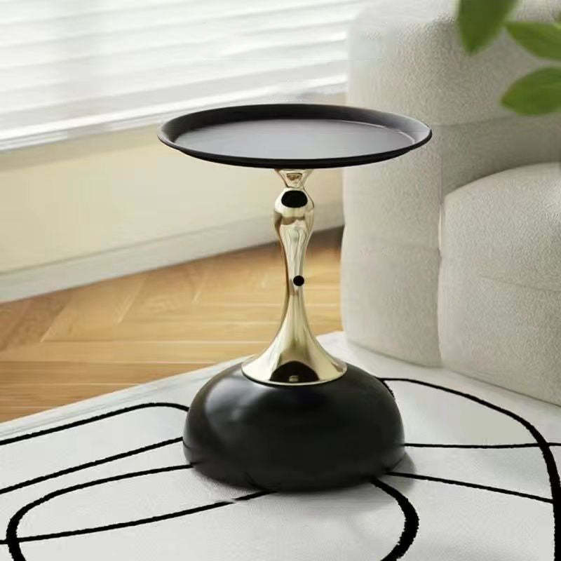 Contemporary Circle Tray Iron End Table — Black Tray + Electroplated Iron Base