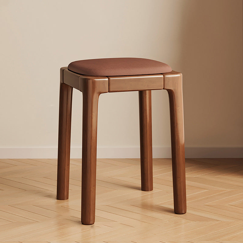 Modern Wood Leather Backless Vanity Stool