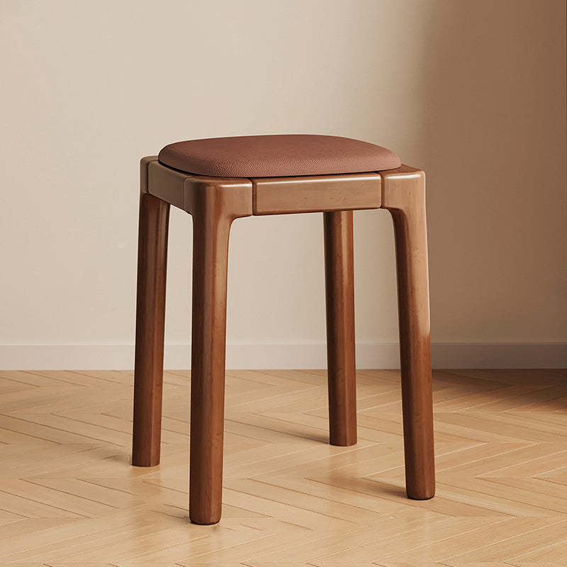 Modern Wood Leather Backless Vanity Stool