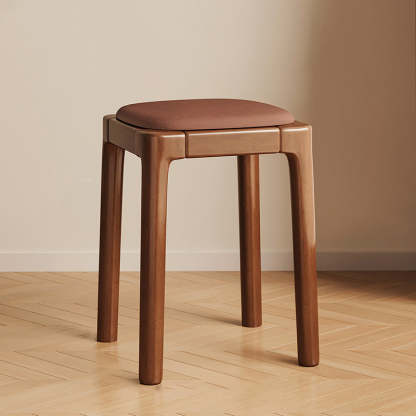 Modern Wood Leather Backless Vanity Stool