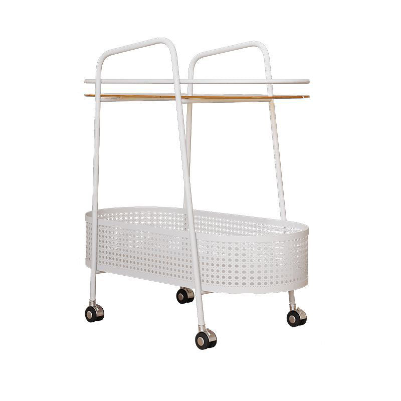 Modern Elliptical Glass Iron 2-Tier Side Table