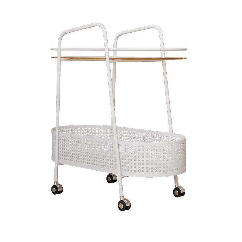 Modern Elliptical Glass Iron 2-Tier Side Table