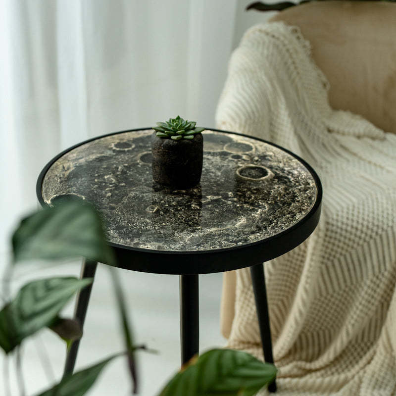 Lunar Surface Resin Wood Coffee Table — White