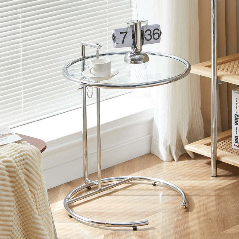 Minimalist Round Glass Steel Coffee Table — Transparent Glass