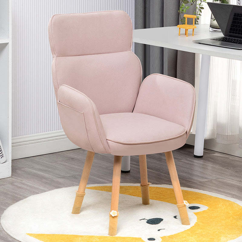 Nordic Fabric Upholstered Wood-Leg Vanity Stool — Pink