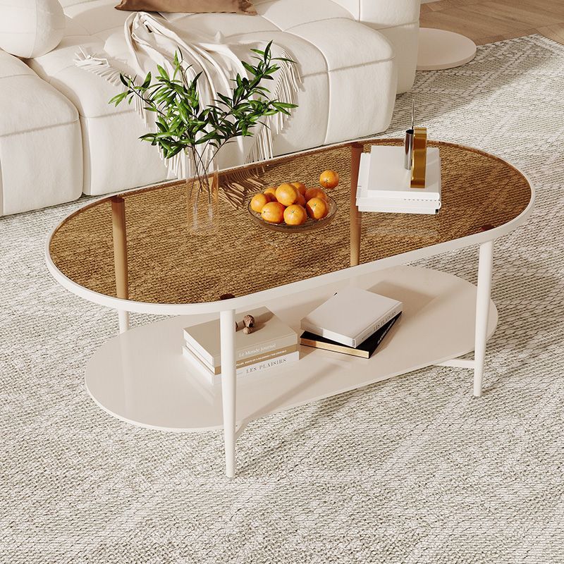 Retro Elliptical Woven Glass Iron Coffee Table — A - White