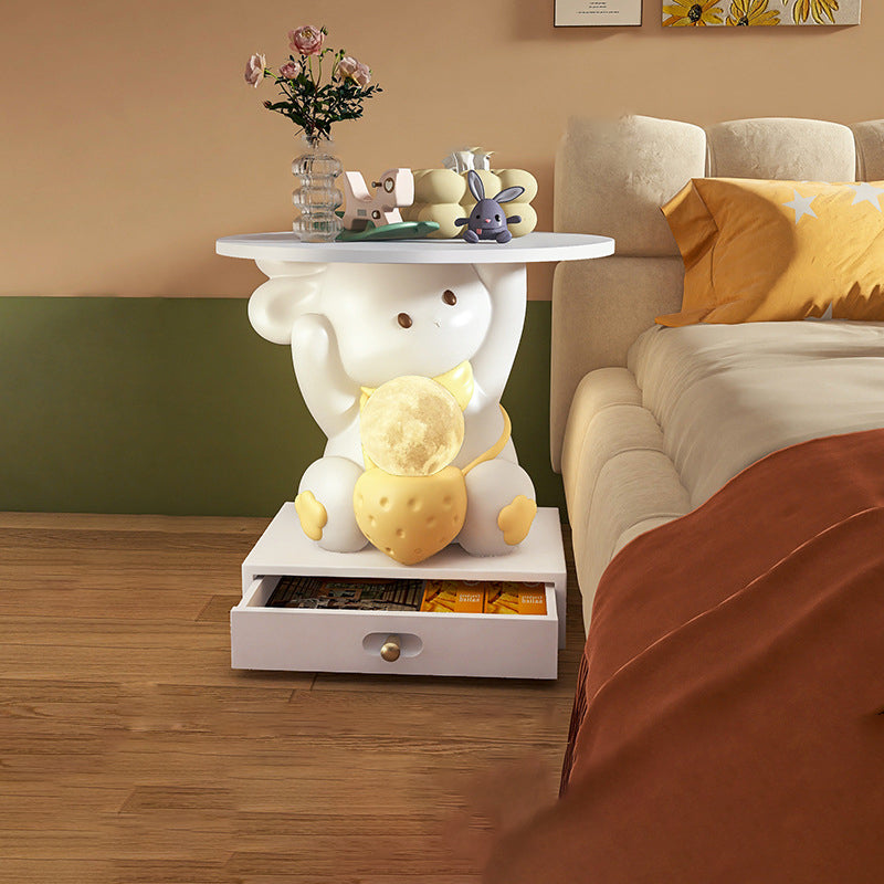 Modern Art Deco Kids Rabbit Resin Wood End Table 1-Drawer