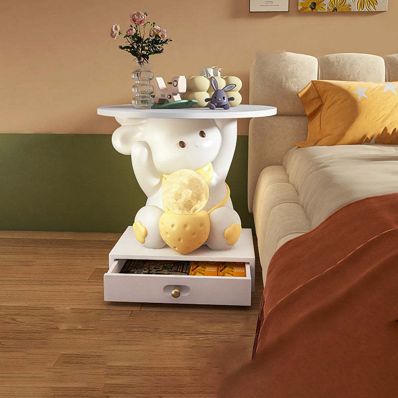 Modern Art Deco Kids Rabbit Resin Wood End Table 1-Drawer