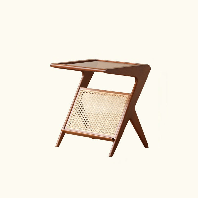 Japanese Rattan Rectangular Side Table 1-Shelf
