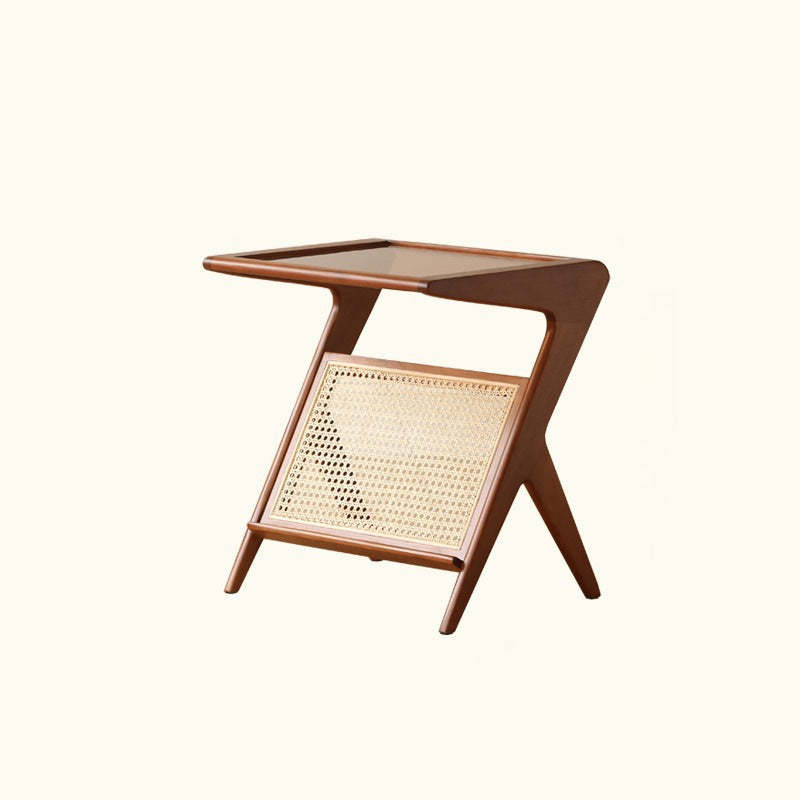 Japanese Rattan Rectangular Side Table 1-Shelf