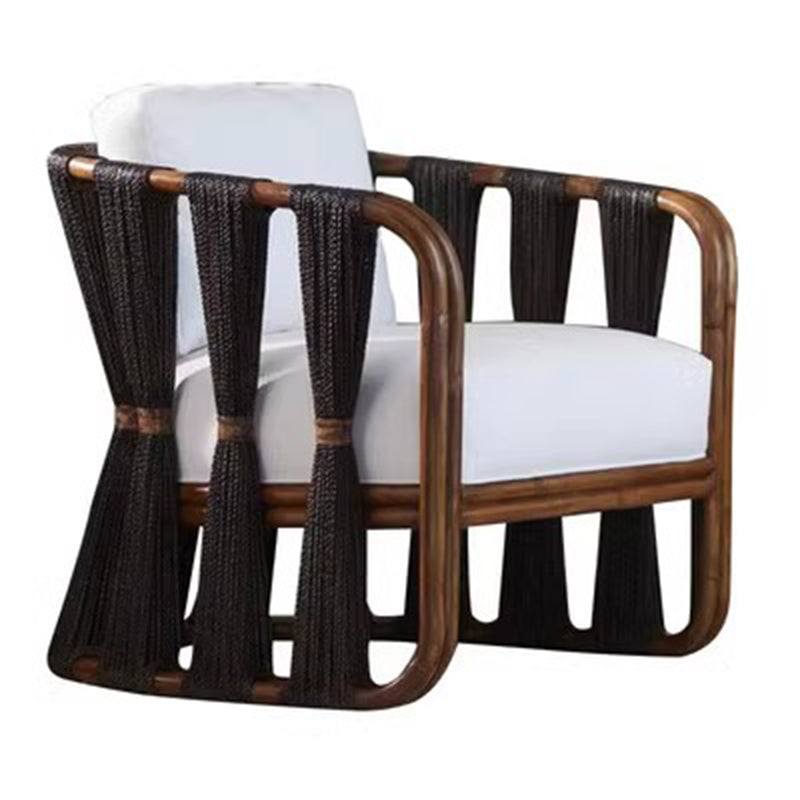 Scandinavian Wood Rattan Fabric Armchair
