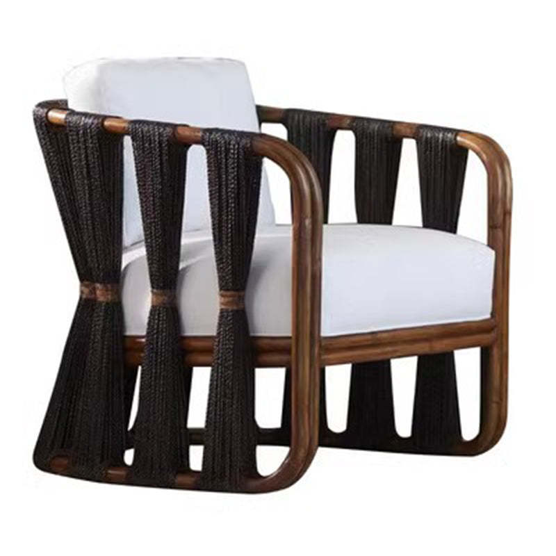 Scandinavian Wood Rattan Fabric Armchair
