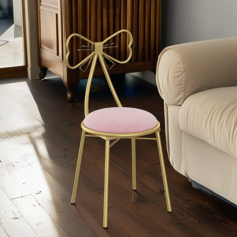 Bow Round Velvet Metal Vanity Stool