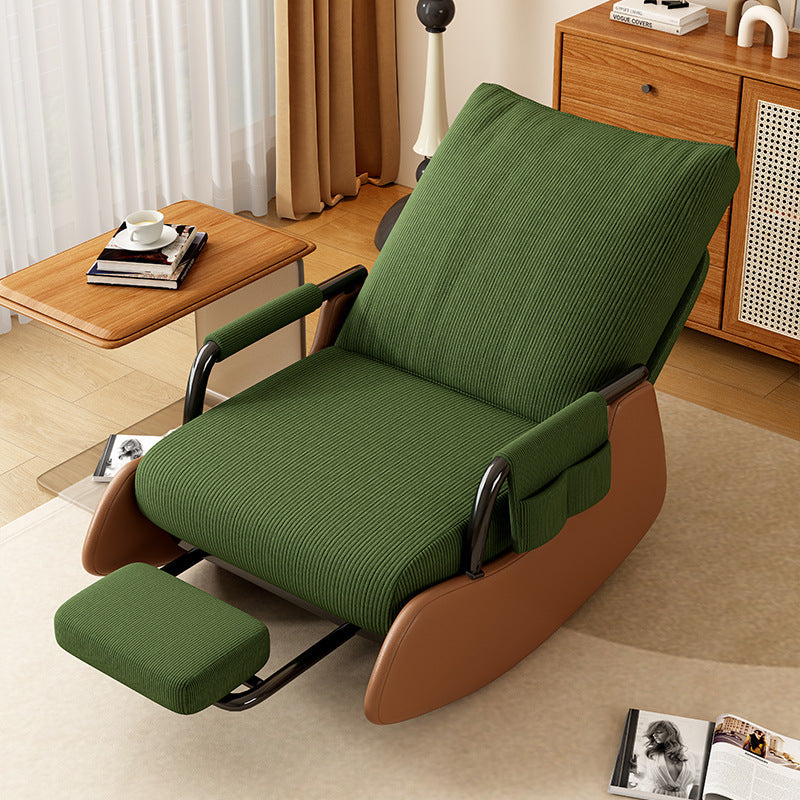 Modern Corduroy Leather Foldable Recliner — Without Footrest / Green & Brown Frame