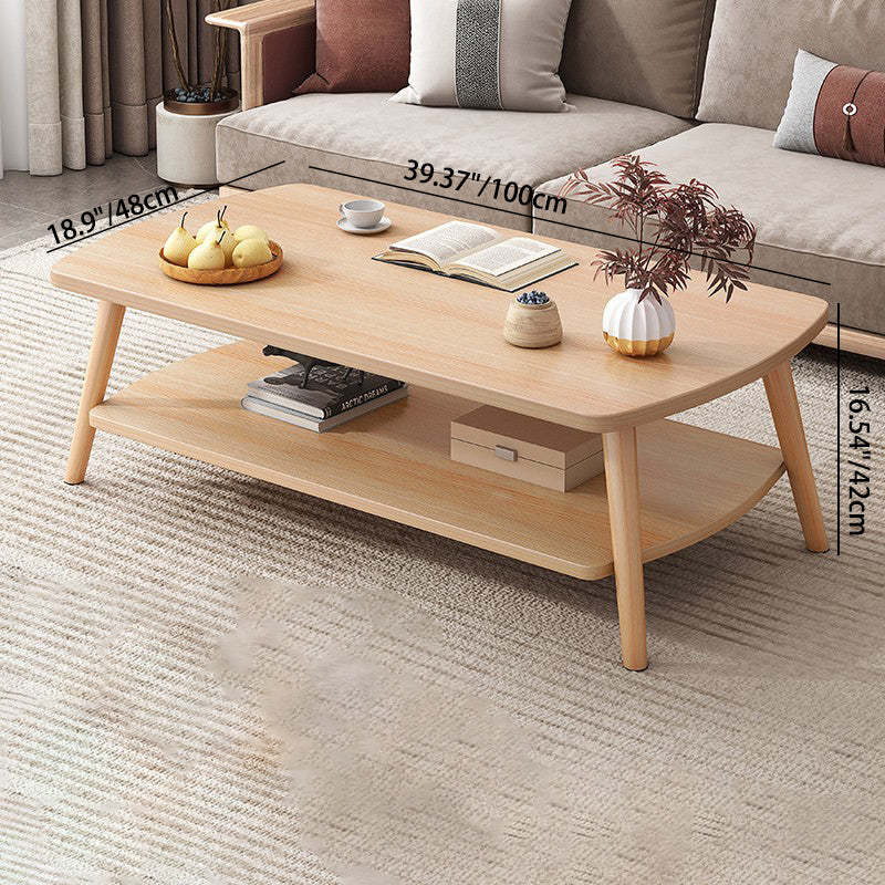 Minimalist Rectangular Wood 2-Tier Coffee Table