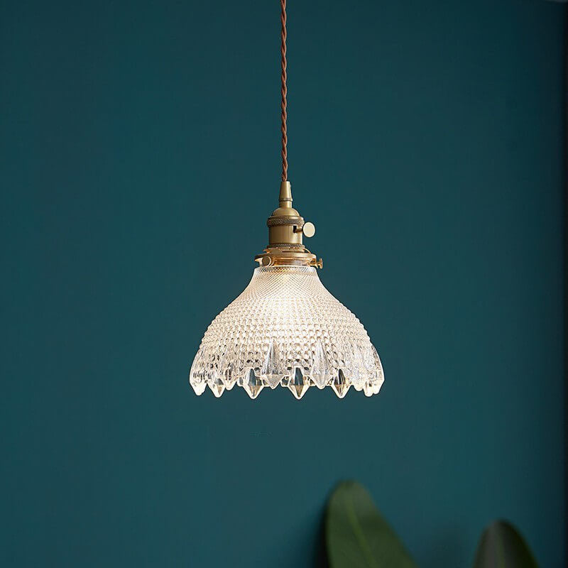 Nordic Vintage Floral Glass Brass Pendant