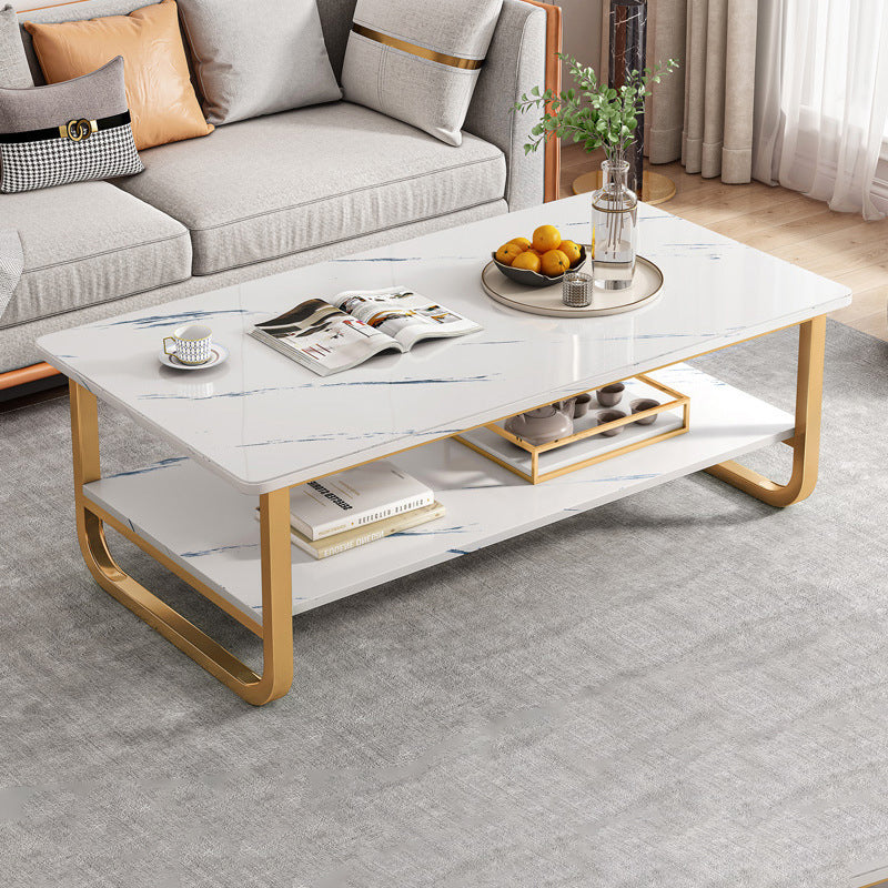 Lighom 2-tier rectangular steel wood coffee tables for living room