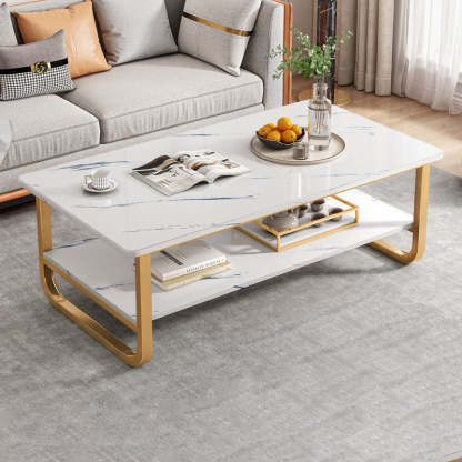 Minimalist Stainless Steel Rectangular Coffee Table 2-Tier