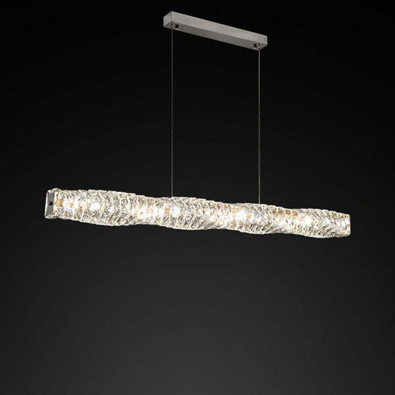 Modern Stainless Steel Crystal Strip LED Island Pendant