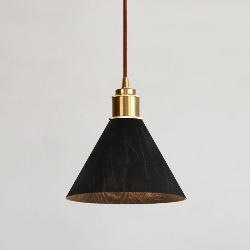 Nordic Minimalist Solid Wood Cone Copper Pendant Light