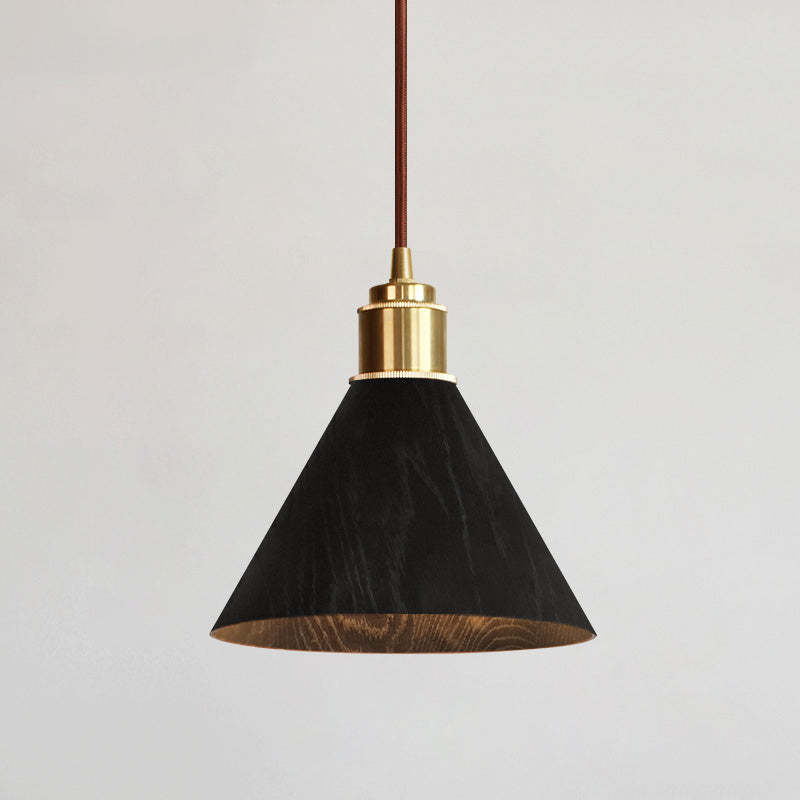 Nordic Minimalist Solid Wood Cone Copper Pendant Light