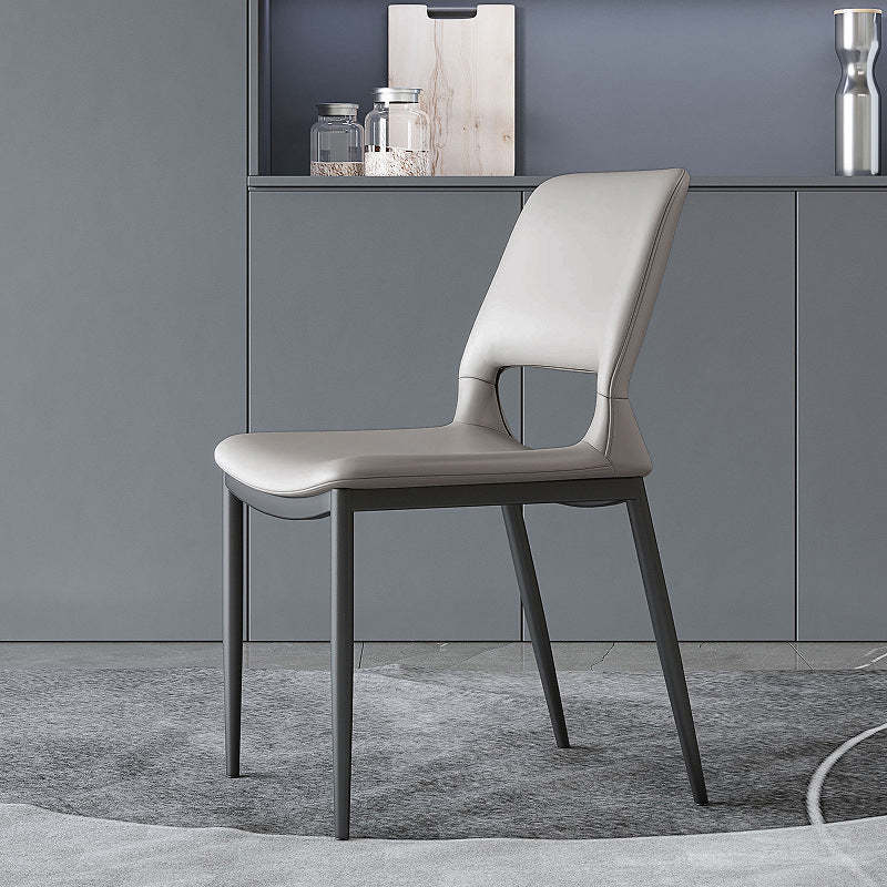 Minimalist Curved-Seat Leather Steel Dining Chair — Black