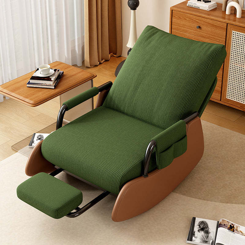 Modern Corduroy Leather Foldable Recliner — Without Footrest / Green & Brown Frame