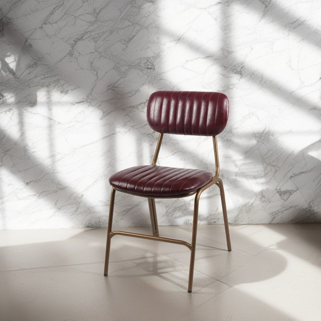 Industrial Leather Iron Striped Dining Chair