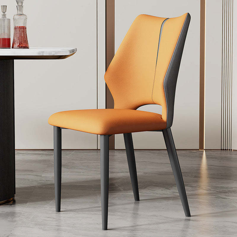 Contemporary Microfiber Leather Steel Dining Chair — Orange + Dark Gray