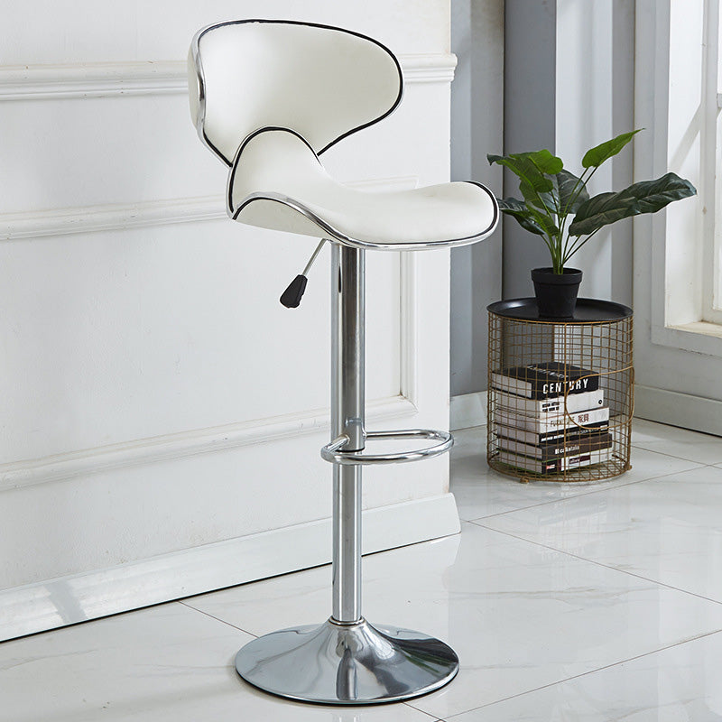 Industrial Curved PU Leather Swivel Bar Stool Wingback — White
