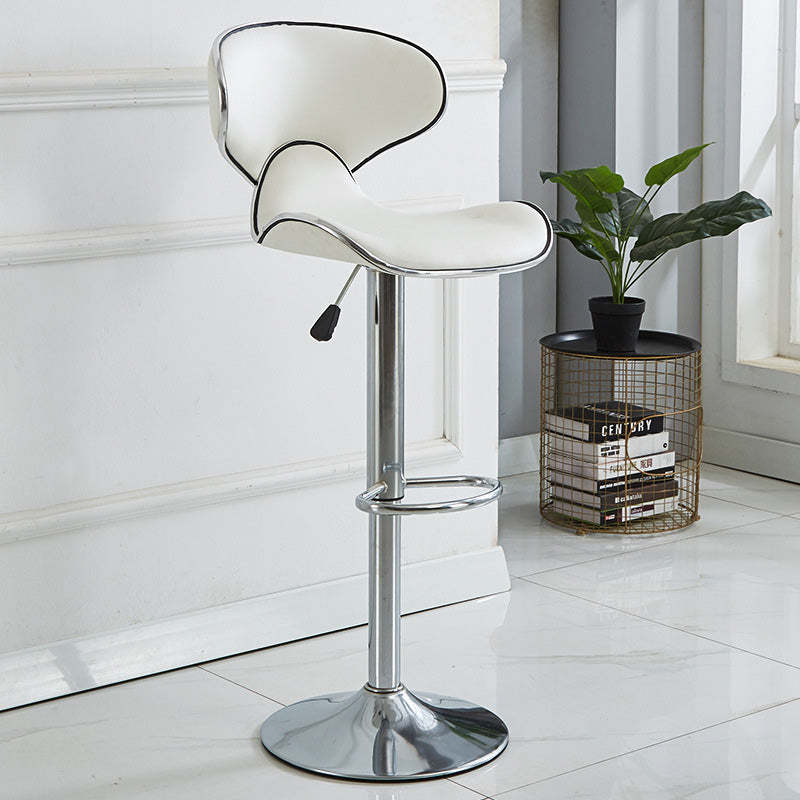 Industrial Curved PU Leather Swivel Bar Stool Wingback — White