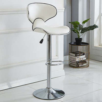 Industrial Curved PU Leather Swivel Bar Stool Wingback — White