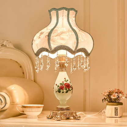 European Retro Carved Resin Fabric Alloy Lamp — C / Dimmer Switch / 110V-120V For US/CA