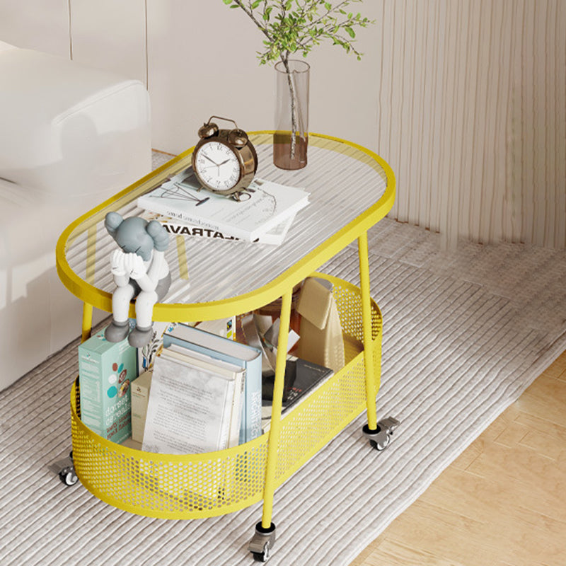 Minimalist Iron Glass 2-Tier End Table — Transparent / Gold