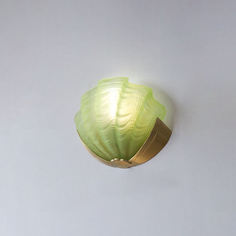 Art Deco Shell Brass Glass Wall Sconce