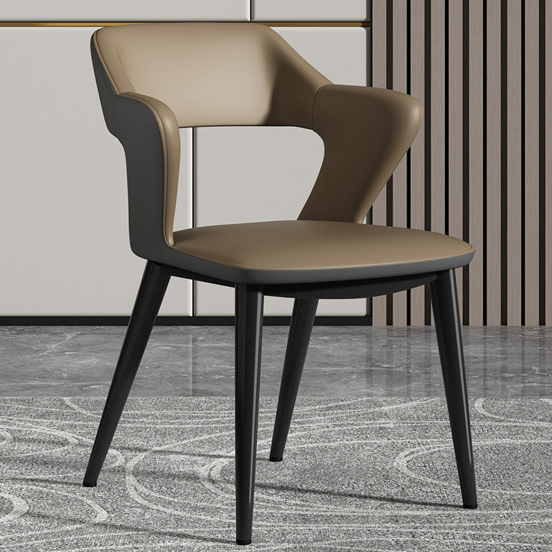 Scandinavian Leather Fabric Wing Dining Chair — Fabric - Orange