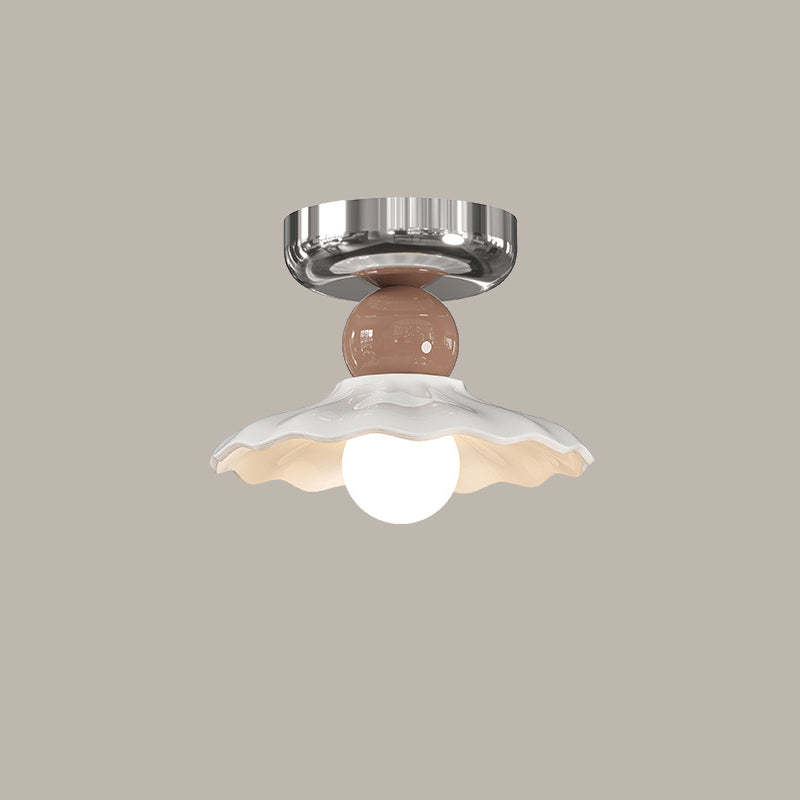 Modern Cream Iron Lace Round 1-Light Ceiling Light — C / Brown / 110V-120V For US/CA