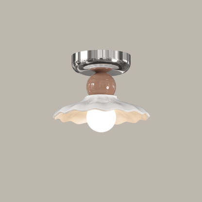 Modern Cream Iron Lace Round 1-Light Ceiling Light — C / Brown / 110V-120V For US/CA