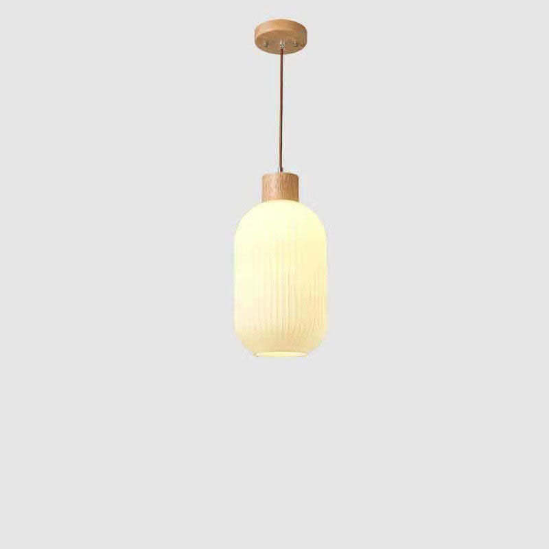 Japanese Log Wood Glass Jar Island Chandelier