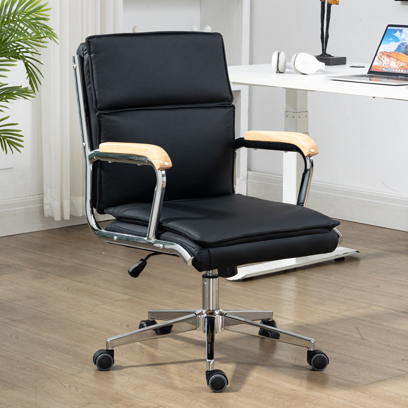 Minimalist PU Leather Steel Desk Chair — Black