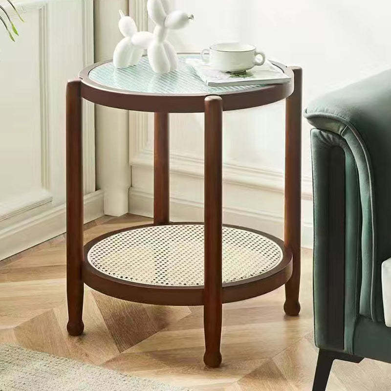 Minimalist Solid Wood Glass Rattan Coffee Table