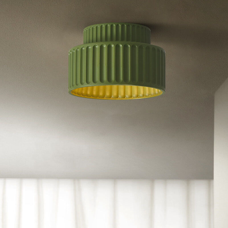 Nordic Cream Hand-Sculpted Stripes Round Flush Light