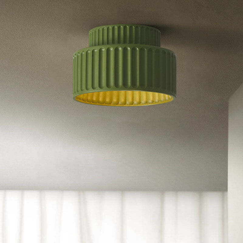 Nordic Cream Hand-Sculpted Stripes Round Flush Light