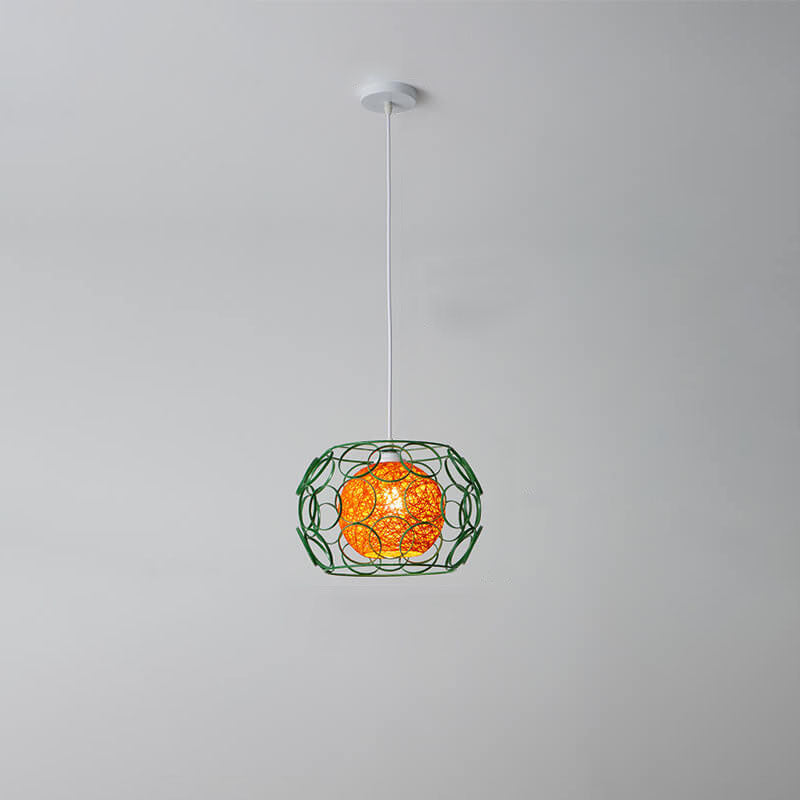 Nordic Woven Hemp Ball Iron Drum Pendant