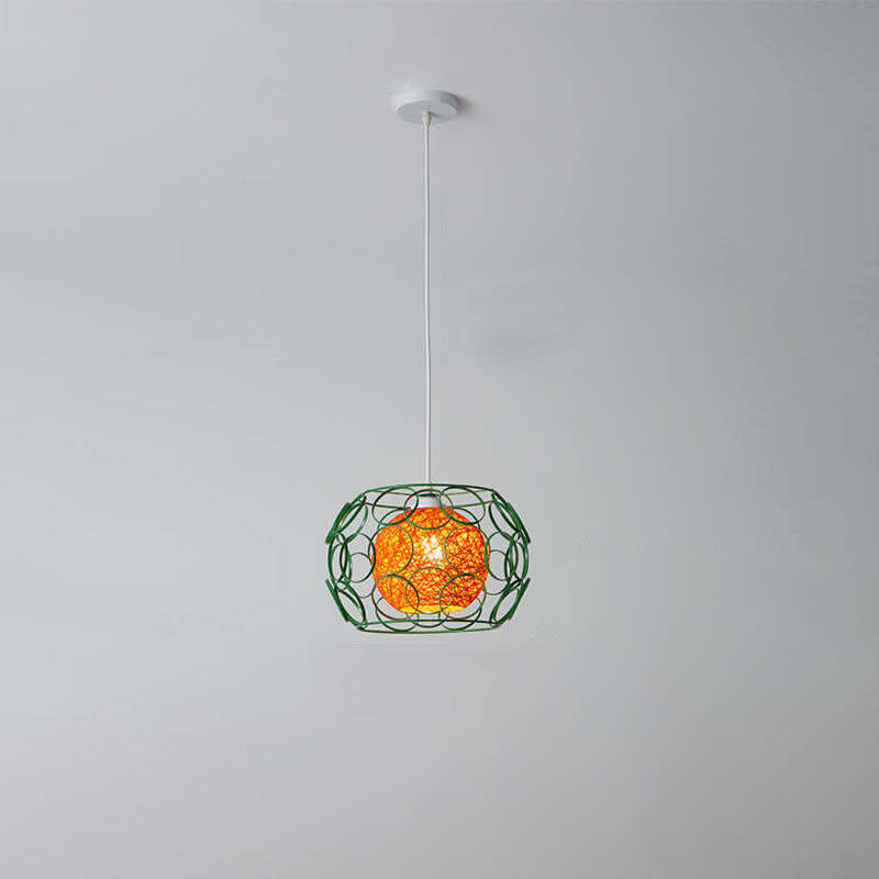 Nordic Woven Hemp Ball Iron Drum Pendant