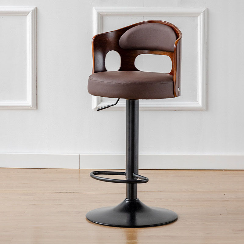 Scandinavian Leather Fabric Wood Round Bar Stool — Gray - Fabric