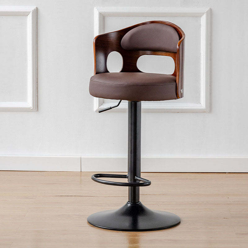 Scandinavian Leather Fabric Wood Round Bar Stool — Gray - Fabric